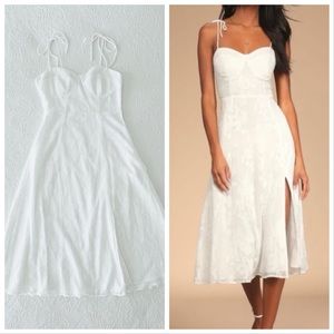 NWOT Lulus Loveliest Looks White Floral Jacquard Tie-Strap Midi Dress Small